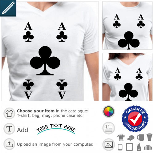 Ace of clubs t-shirt. Ace of clubs 4 corners special t-shirt printing.