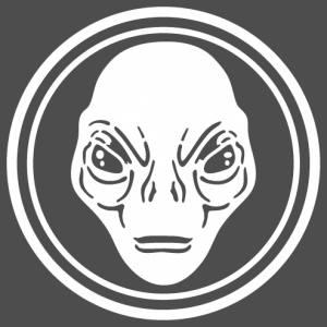 Alien, illustration with the face of an alien engraved in the middle of a circle.