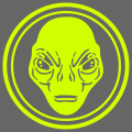 Alien with detailed features, customizable design surrounded by a double circle. Create your own personalized t-shirt online.