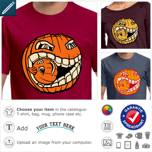 Cannibal pumpkin t-shirt to personalize and print for Halloween. Original monster pumpkin.