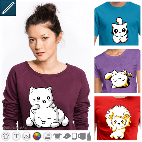 Custom cat t-shirt. Cat, kitten, cat eyes in kawaii style etc. Choose your design and print it online.