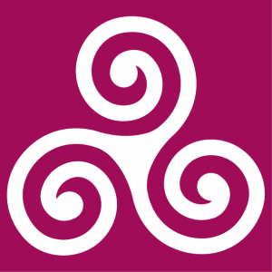 Celtic triskelion in classic form. The three branches of the Celtic symbol are finished with large wheelbases. 