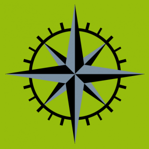 Simple two-colour graduated compass rose, geek design.