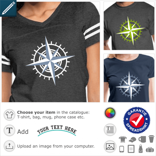 Compass windrose t-shirt. Compass, vectorial design to create a t-shirt or compass accessory online.