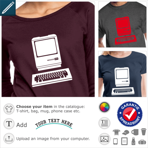 Vintage computer t-shirt, computer pictogram from the early days of computer science, to be printed online.