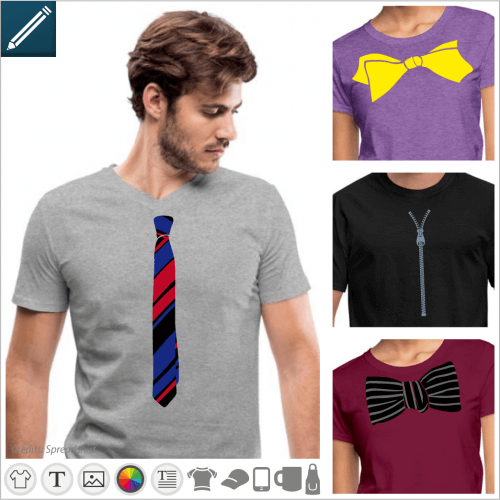 Turn your t-shirt into a costume with these ties and bowties, crown, zip.