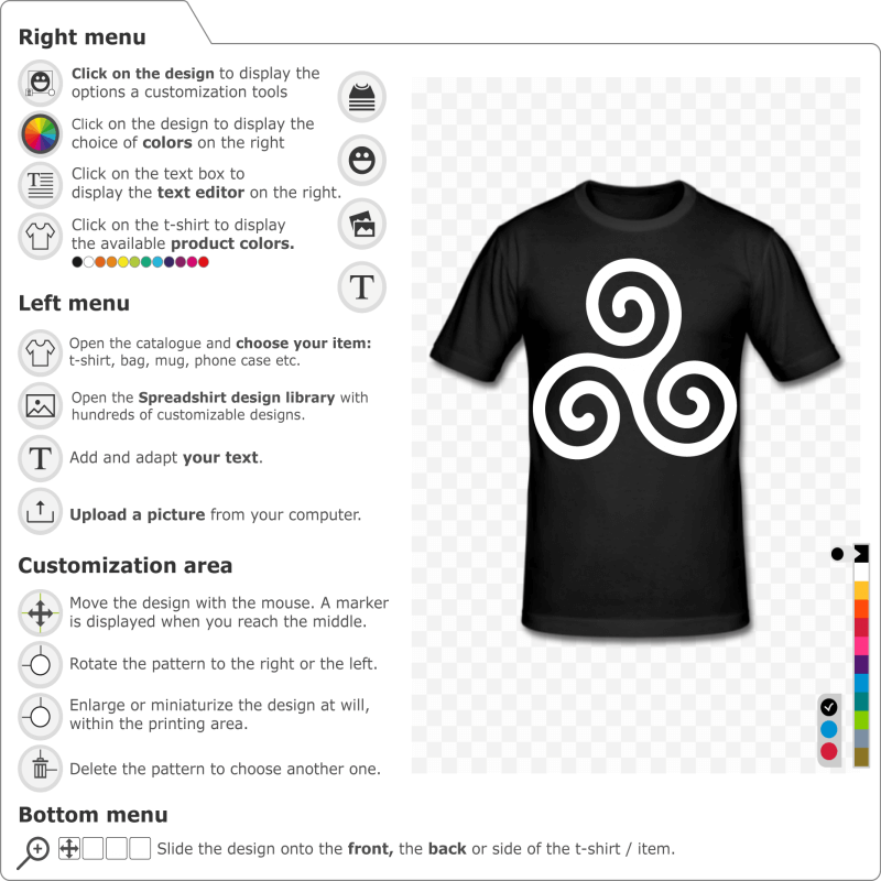 Basic Celtic triskelionl t-shirt with 3 spirals. Custom t-shirt