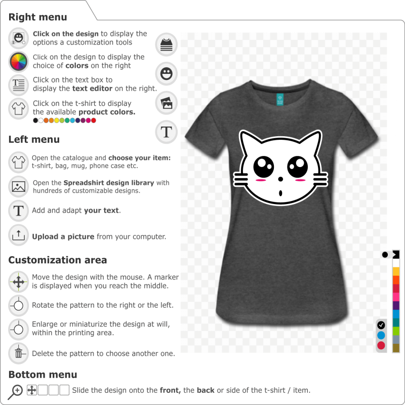 T-shirt Kawaii cat head customized online