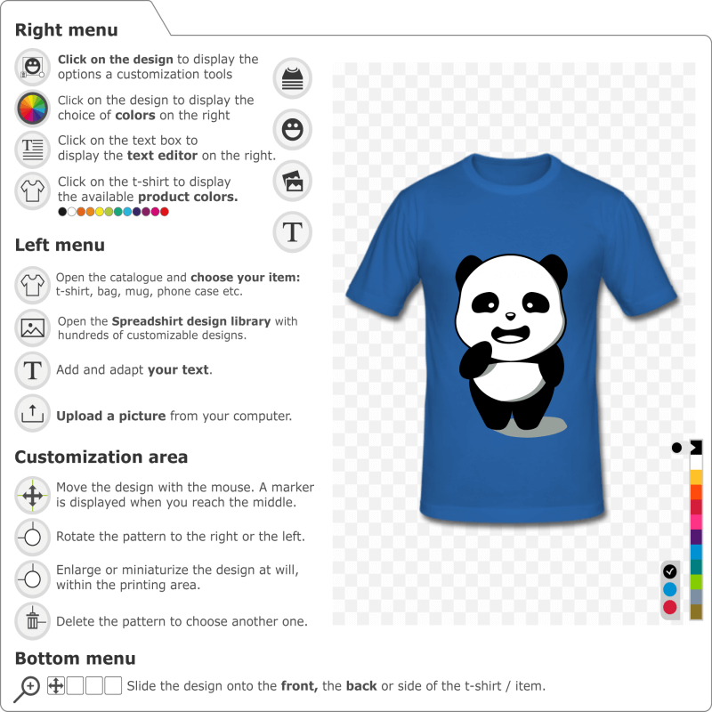 Kawaii 3 color Panda to customize and print online. Customize your panda t-shirt.