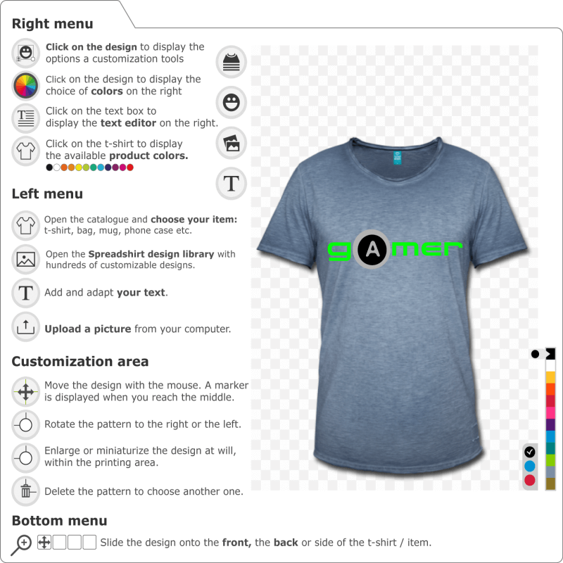 Gamer T-shirt with A button to create yourself