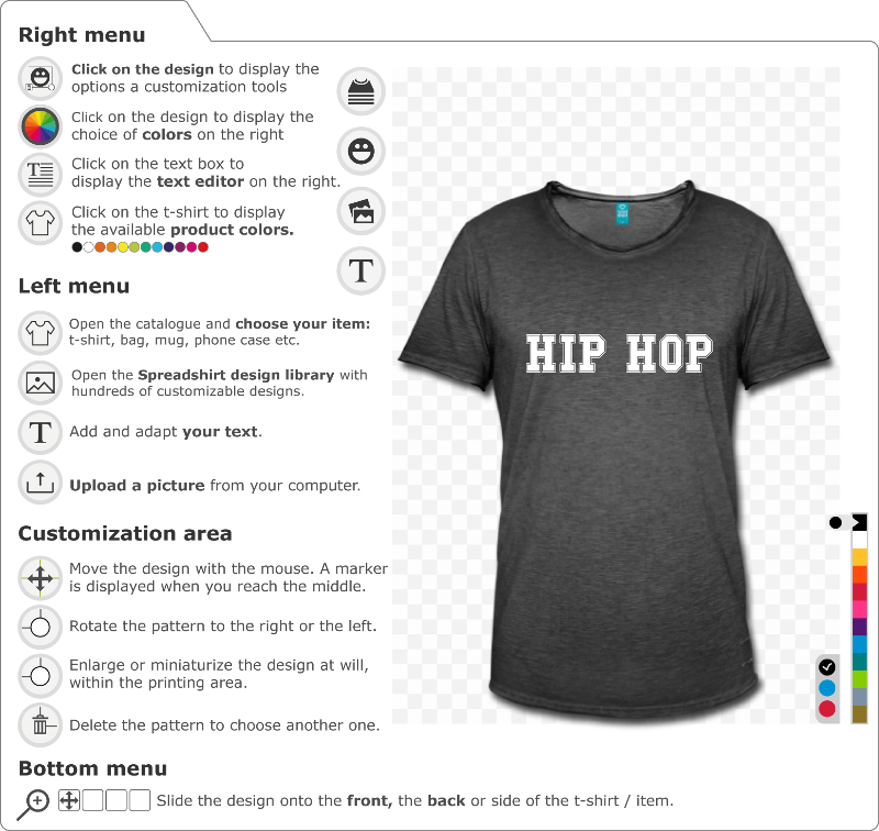 Music design for t-shirt printing. Hip hop written in college typography, in one color.