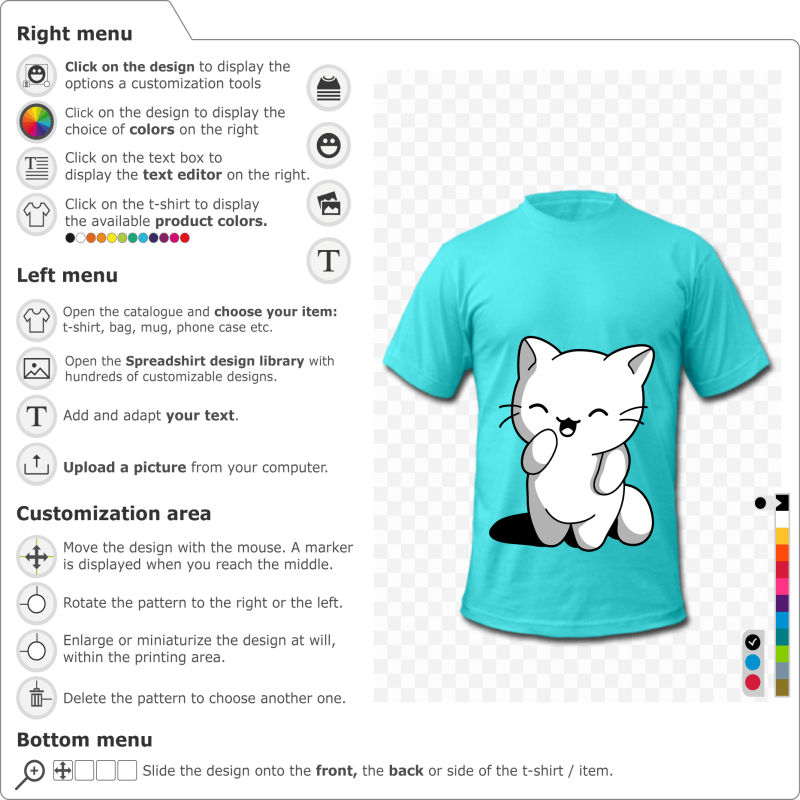 Kawaii kitten standing on her hind legs. Personalize your cat t-shirt online.