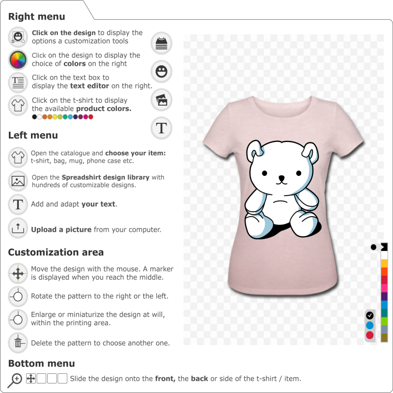 Kawaii teddy bear sitting, to personalize and print online. Kawaii design in three opaque colours.
