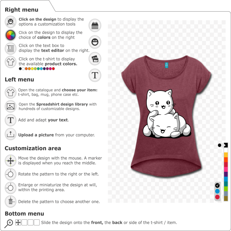 Kittens t-shirt in kawaii style to personalize yourself. The kittens are held tight against each other.