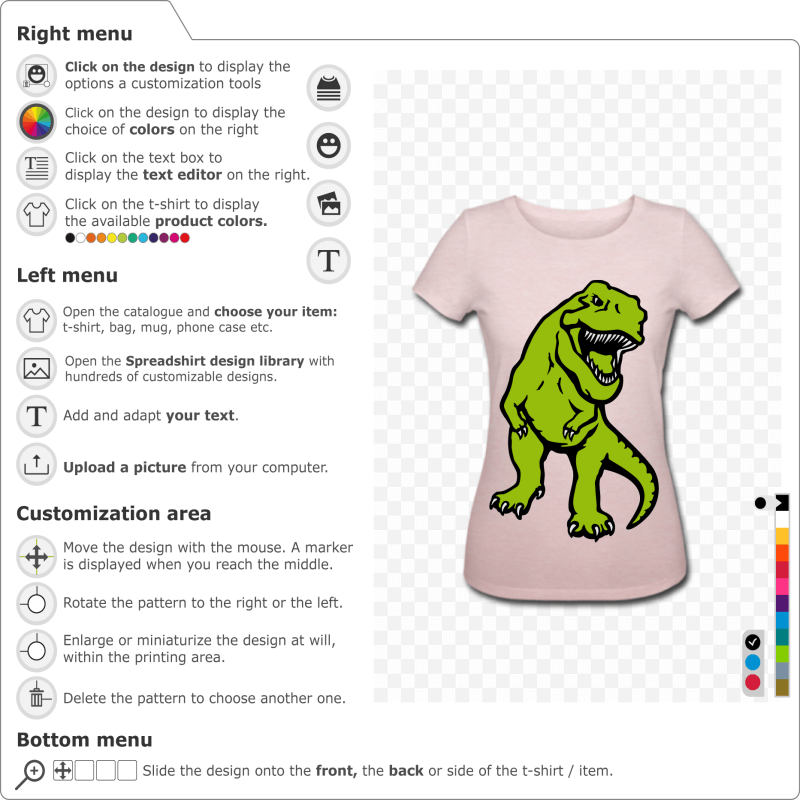 Create a custom dinosaur t-shirt with this special opaque three-color t-rex for online printing.