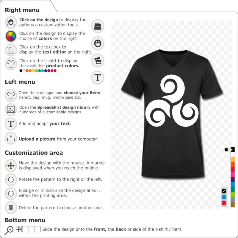 triskelionl T-shirt in 3 portions with wheelbases to print yourself online