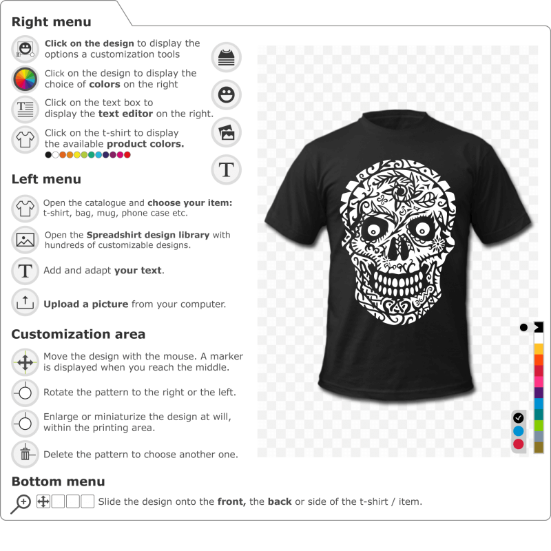 Skull t-shirt with flowers and custom white background 
