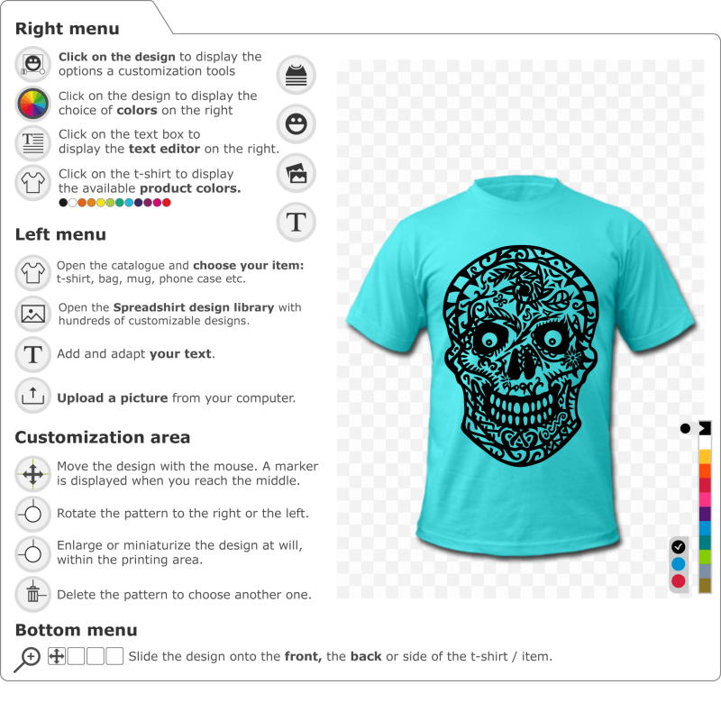 Customize a flowered skull t-shirt to print 
