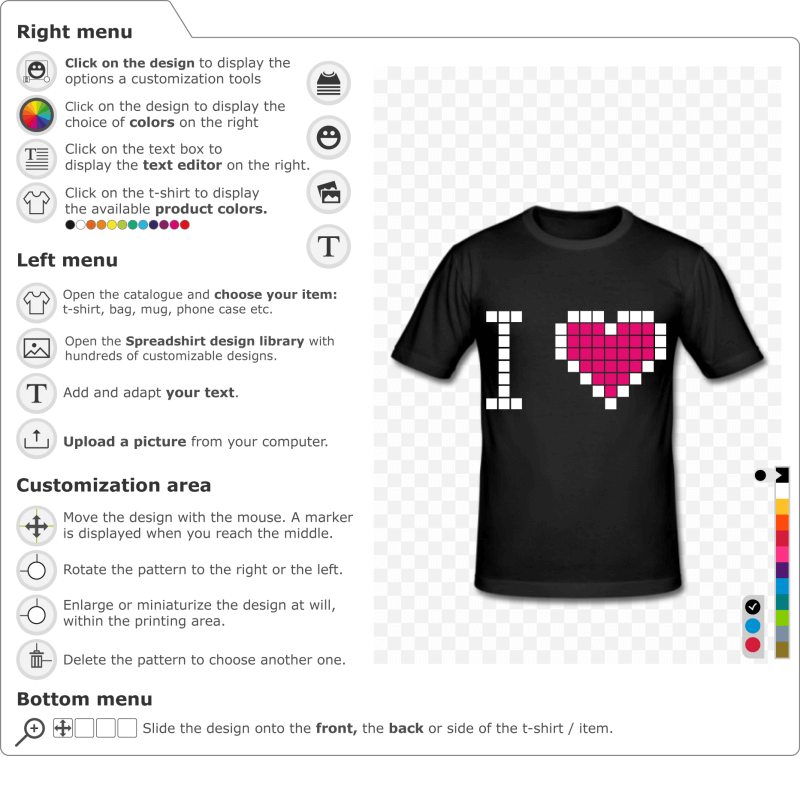 Create a custom t-shirt I love geek pixels