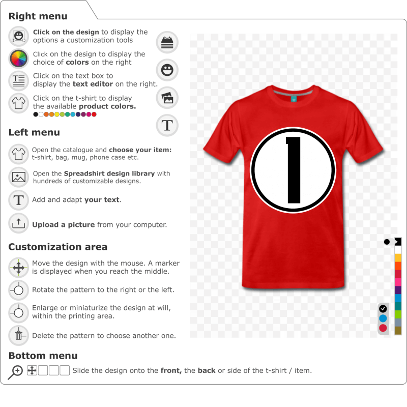 Create a straight Number 1 T-shirt, in a custom circle