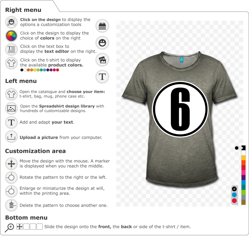 T-shirts Number 6 and circle to create and customize online 