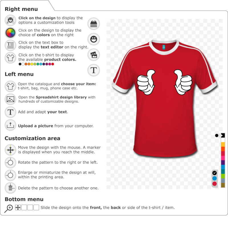T-shirt thumbs up spread to create and customize online