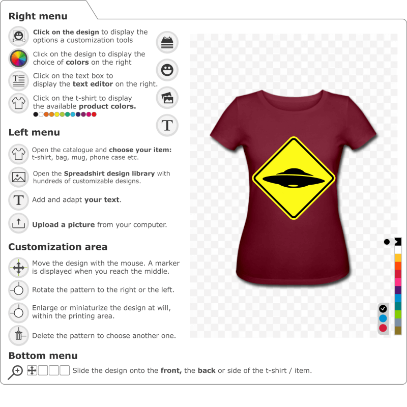 Create a t-shirt road sign warning UFO customised online 
