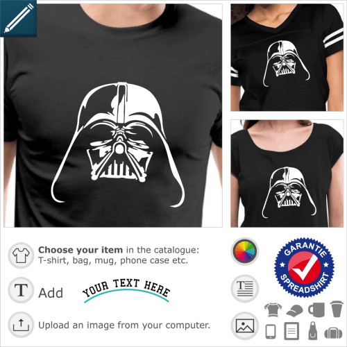 Darth Vader face and helmet, with room to add your text. Create a funny Darth T-Shirt, may the fourth be with you. White Design to print on black t-sh