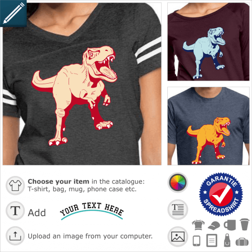 Dinosaur t-shirt to customize. T-rex designed in 3 colors to be printed online. Stylized tyrannosaurus.