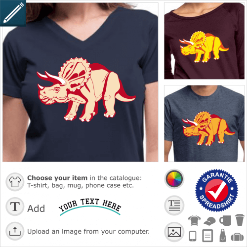 Customizable dinosaur t-shirt to print online. Adapt the design and create a triceratops t-shirt.