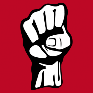 Fist T-shirt. Pictogram with raised fist, a revolution symbol. 