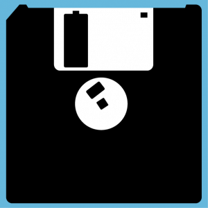 Floppy disk t-shirt. Custom 3 inch floppy disk logo. 