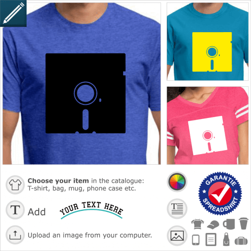 5 inch floppy disk in a stylized color to print online, nerd and retrogaming design. Special vector design for t-shirt printing.