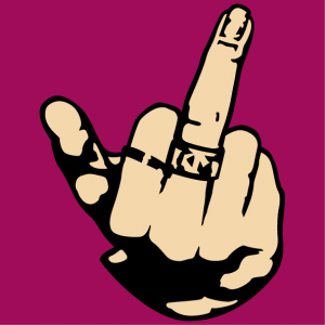 Middle finger and rings, a fuck you two-color design to customize online.