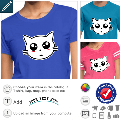 Funny kitten head t-shirt. Stylized anime kitten head with a wide mouth.