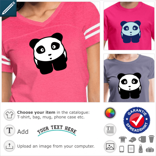 Funny panda t-shirt. Panda kawaii a little stocky with a very small nose and an expression half attentive and half surprised. The 2-colour panda is de