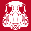 One-colour gas mask designed in solid colours and stylized cuts, Resistance, revolution or dystopia design. T-shirt to be printed online.