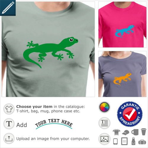 Cute Gecko with a plain body, posed in profile, to be personalized in the Designer and printed on t-shirt or accessory.