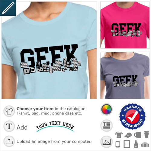 Geek retrogaming t-shirt. Geek written in college typography and Tetris bricks in the foreground, retrogaming and pixels design