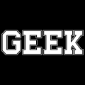Geek written in college typeface, in capital letters, with thick letters surrounded by a fine line. Personalize your t-shirt.