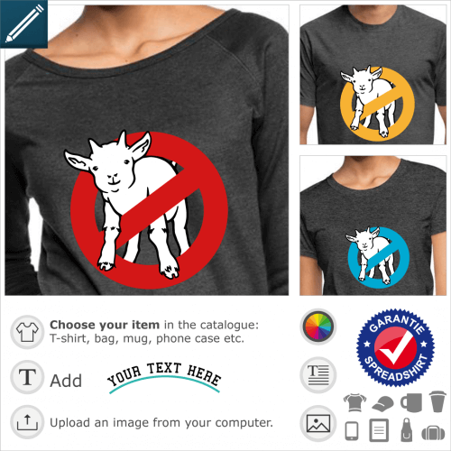 Goat ghostbuster joke t-shirt. Goatbusters, goat / ghost word play, geek joke. I ain't afraid of no goat. Parody of the ghostbuster logo, with a baby 