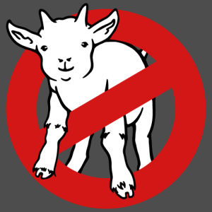 Goatbusters goat goatskin, parodic ghostbuster logo, customizable geek joke.