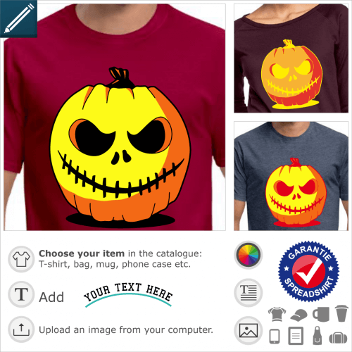 Original Halloween pumpkin T-shirt. Create a custom t-shirt with this carved pumpkin.