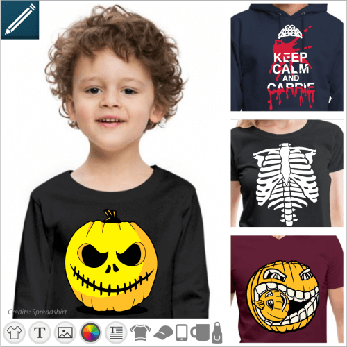 T-shirt and designs for Halloween, pumpkins, monsters, zombies.