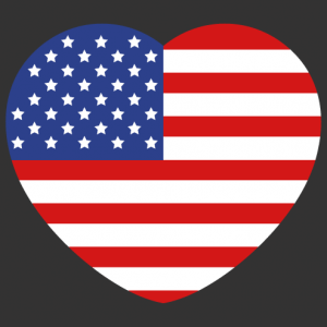 I love USA, a rounded heart in the colours of the American flag.