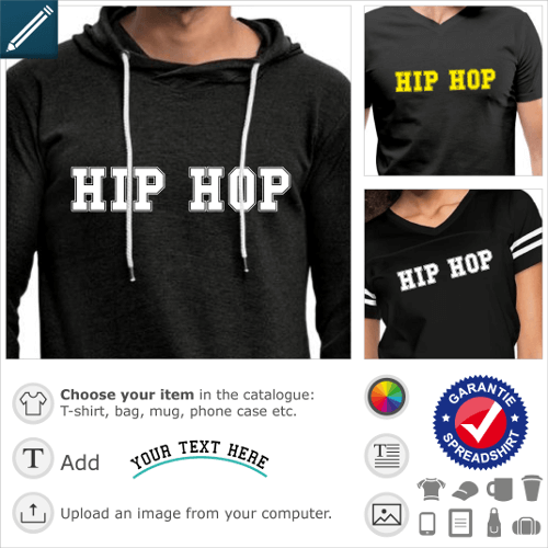 Hip Hop t-shirt. Hip hop written in college font, for t-shirt printing.
