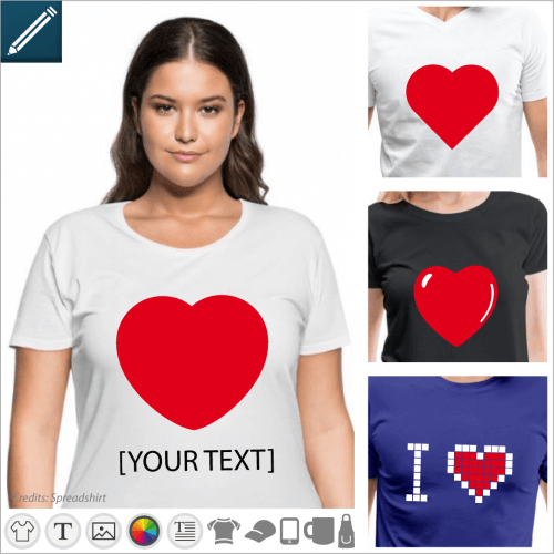 Create your own personalized I love t-shirt online with customizable hearts in vector format to be modified in the designer