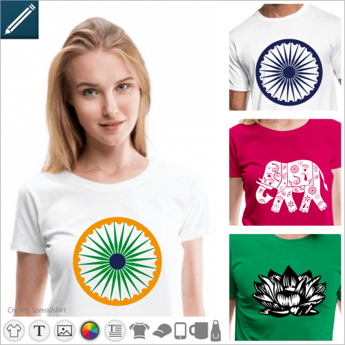 India T-shirt, Indian flags and floral motifs to personalize online.