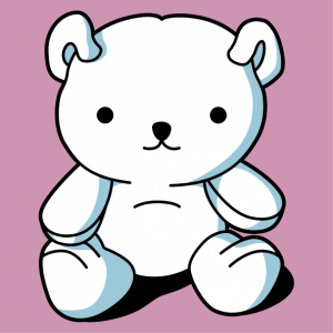 Customized kawaii t-shirt with a sitting teddy bear drawn in 3 colors.