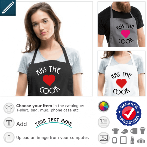 Kiss the cook apron. Kiss the cook, heart and typography in a circle to be printed on a cooking apron.